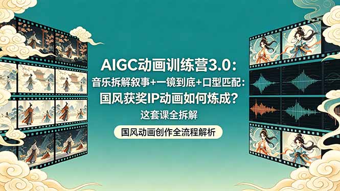 AIGC动画训练营3.0：音乐拆解叙事+一镜到底+口型匹配：国风获奖IP动画如何炼成？这套课全拆解-源创文化