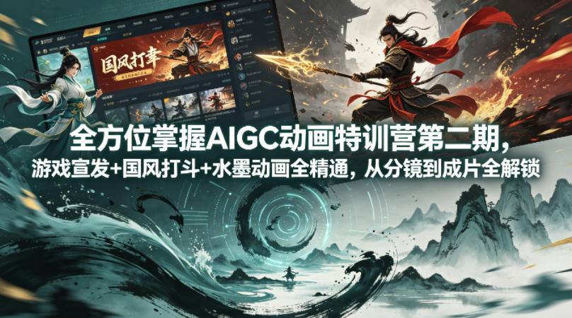 全方位掌握AIGC动画特训营第二期，游戏宣发+国风打斗+水墨动画全精通，从分镜到成片全解锁-源创文化