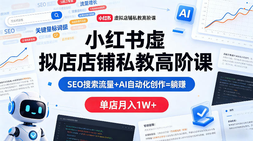 小红书虚拟店铺私教高阶课，SEO搜索流量+AI自动化创作=躺賺，单店月入1W+-源创文化