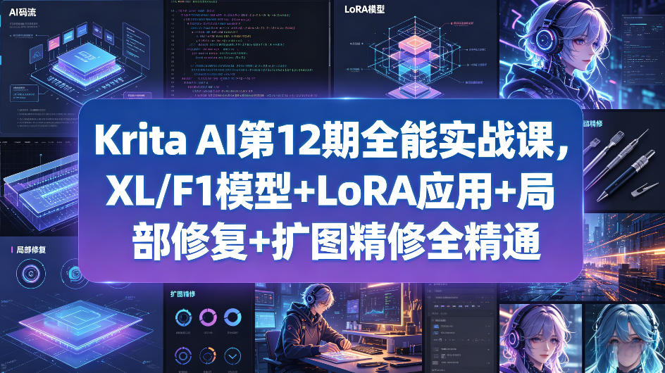Krita AI第12期全能实战课，XL/F1模型+LoRA应用+局部修复+扩图精修全精通-源创文化
