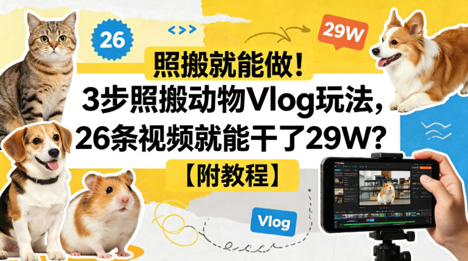 照搬就能做！3步照搬动物Vlog玩法，26条视频就能干了29W？【附教程】【赠coze一键生成工作流】-源创文化
