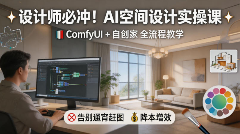 设计师必冲！AI空间设计实操课，ComfyUI+自创家全教学，告别通宵赶图，降本增效-源创文化