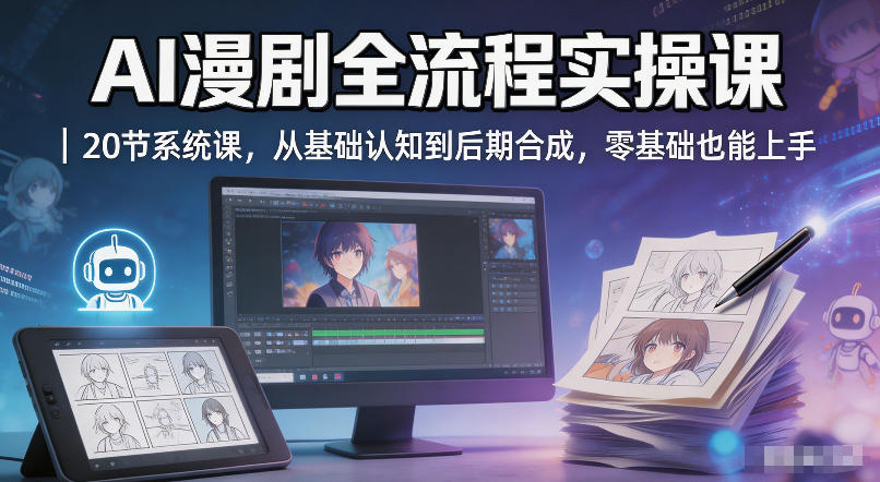 AI漫剧全流程实操课｜20节系统课，从基础认知到后期合成，零基础也能上手-源创文化