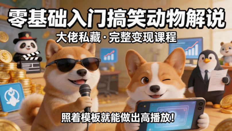 零基础入门搞笑动物解说，大佬私藏完整变现课程，照着模板就能做出高播放-源创文化