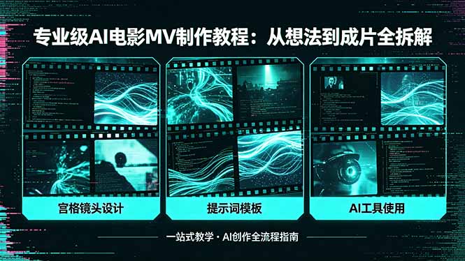 专业级AI电影MV制作教程，从想法到成片全拆解，宫格镜头+提示词模板+AI工具一站式教学-源创文化