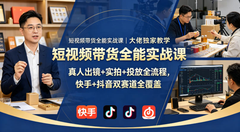 短视频带货全能实战课｜大佬独家教学，真人出镜+实拍+投放全流程，快手+抖音双赛道全覆盖-源创文化