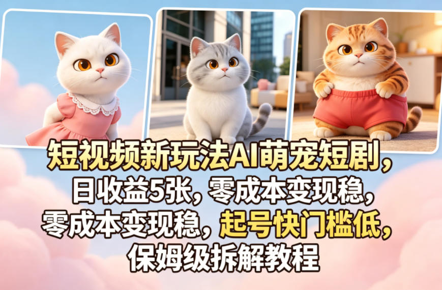 短视频新玩法AI萌宠短剧，日收益5张，零成本变现稳，起号快门槛低，保姆级拆解教程-源创文化