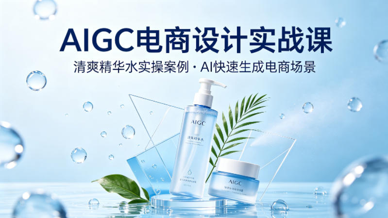 AIGC电商设计实战课，以清爽精华水为实操案例，教你用AI快速生成电商场景-源创文化