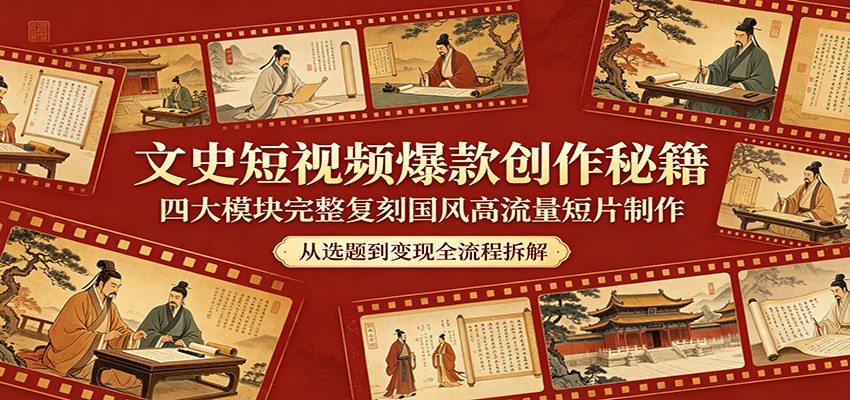 文史短视频爆款创作秘籍：四大模块完整复刻国风高流量短片制作-源创文化