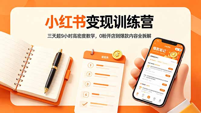 小红书变现训练营：三天超9小时高密度教学，0粉开店到爆款内容全拆解-源创文化