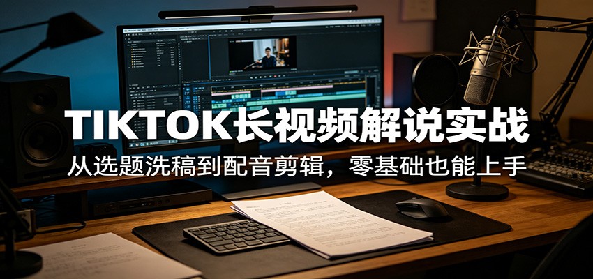 TIKTOK长视频解说实战：从选题洗稿到配音剪辑，零基础也能上手-源创文化
