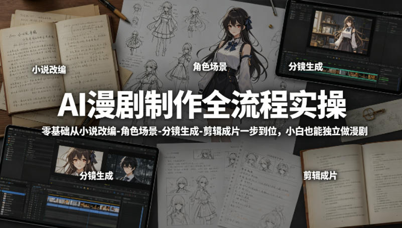 AI漫剧制作全流程实操，零基础从小说改编-角色场景-分镜生成-剪辑成片一步到位，小白也能独立做漫剧-源创文化