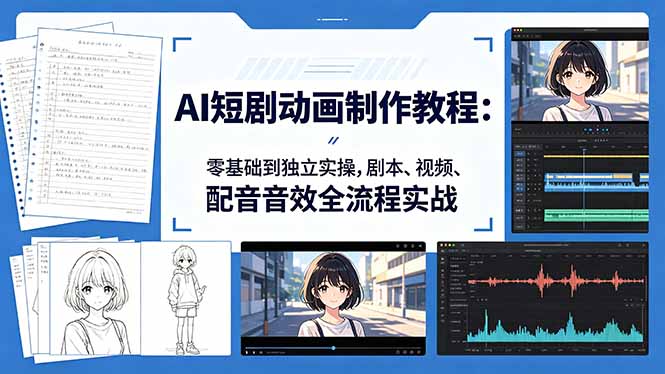 AI短剧动画制作教程:零基础到独立实操,剧本、视频、配音音效全流程实战-源创文化