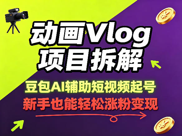 动画Vlog项目拆解，豆包AI辅助短视频起号，新手也能轻松涨粉，43条作品涨粉8.3W-源创文化