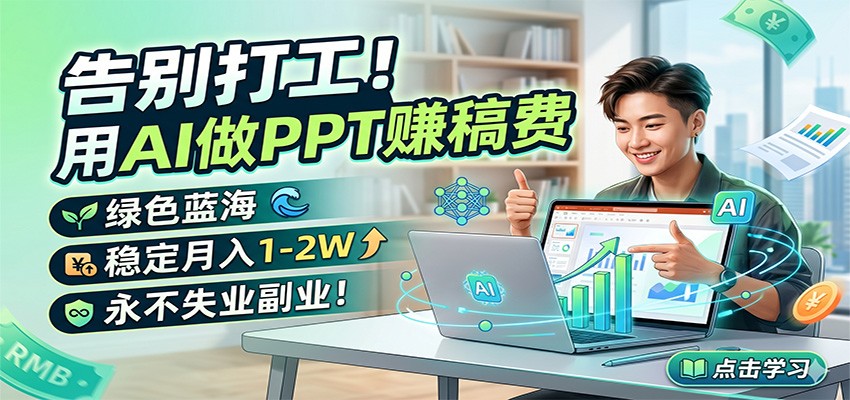 告别打工！用AI做PPT赚稿费，绿色蓝海，稳定月入1-2W，永不失业副业！-源创文化