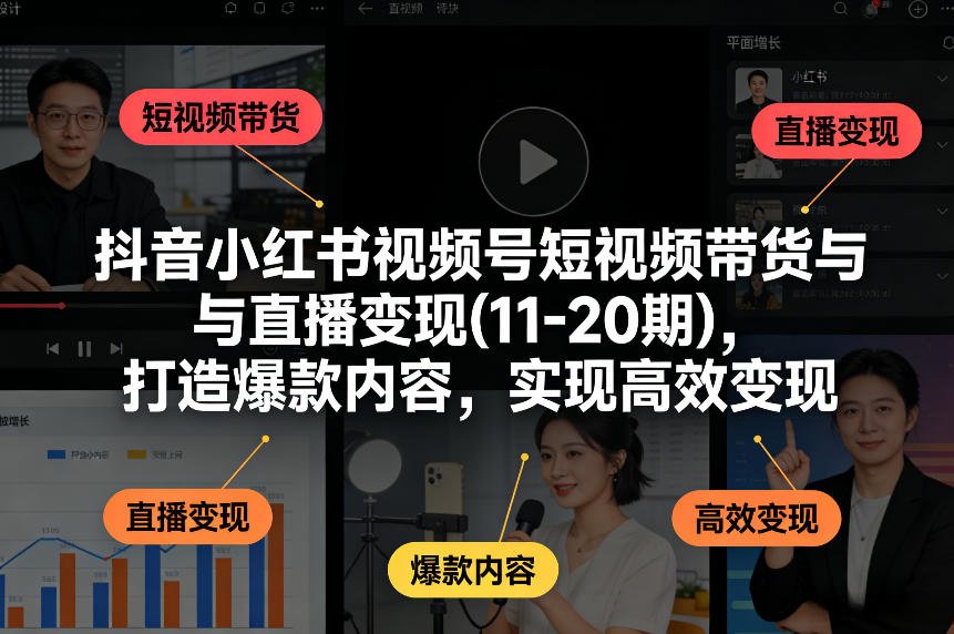 抖音小红书视频号短视频带货与直播变现(10-21期)，打造爆款内容，实现高效变现(更新05月08日)-源创文化