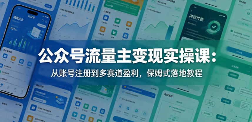 公众号流量主变现实操课：从账号注册到多赛道盈利，保姆式落地教程-源创文化