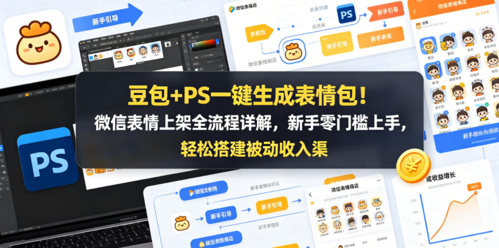 豆包+PS一键生成表情包！微信表情上架全流程详解，新手零门槛上手，轻松搭建被动收入渠道-源创文化