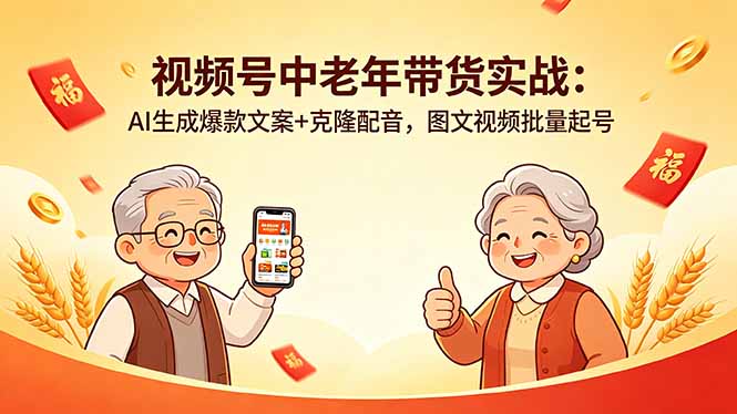视频号中老年带货实战:AI生成爆款文案+克隆配音,图文视频批量起号-源创文化