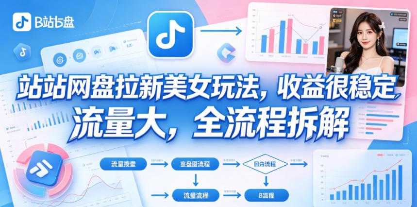 B站网盘拉新美女玩法，收益很稳定，流量大，全流程拆解-源创文化