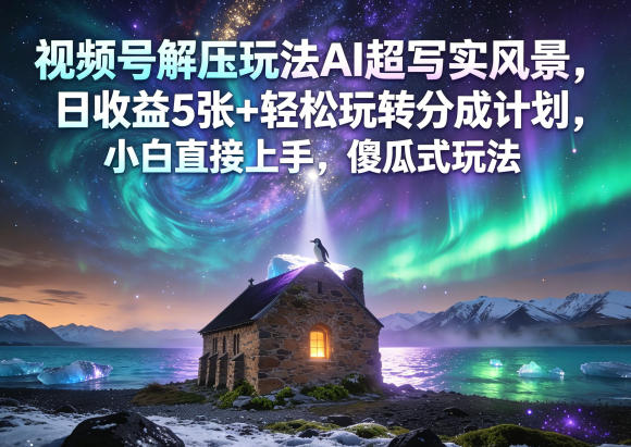 视频号解压玩法AI超写实风景,日收益5张+轻松玩转分成计划,小白直接上手,傻瓜式玩法-源创文化