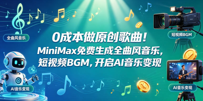 0成本做原创歌曲!MiniMax免费生成全曲风音乐,短视频BGM,开启AI音乐变现-源创文化