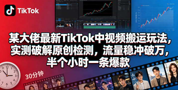 某大佬最新TikTok中视频搬运玩法，实测破解原创检测，流量稳冲破万，半个小时一条爆款-源创文化