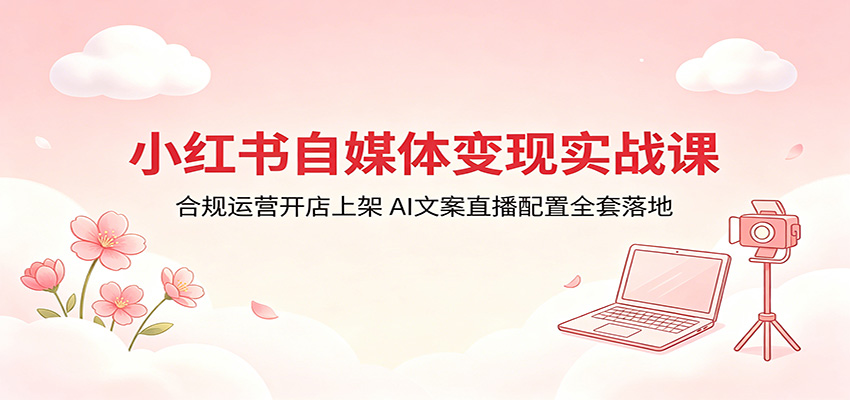 小红书自媒体变现实战课：合规运营开店上架，AI文案直播配置全套落地-源创文化