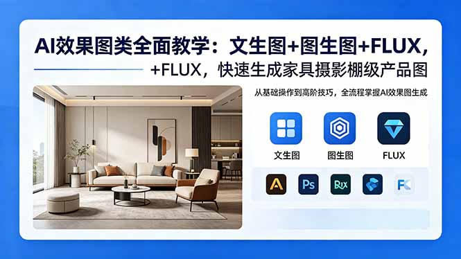 AI效果图类全面教学：文生图+图生图+FLUX，快速生成家具摄影棚级产品图-源创文化