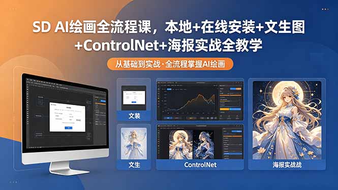 SD AI绘画全流程课,本地+在线安装+文生图+ControlNet+海报实战全教学-源创文化
