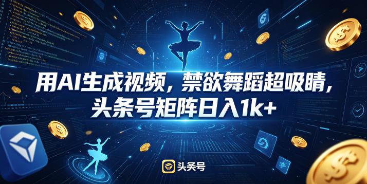 用AI生成视频，禁欲舞蹈超吸睛，头条号矩阵日入1k+-源创文化