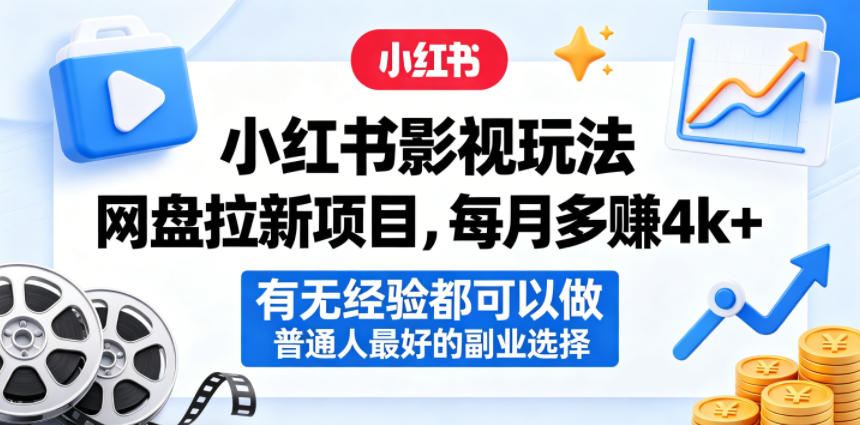 小红书影视玩法网盘拉新项目，每月多賺4k+，有无经验都可以做，普通人最好的副业选择-源创文化