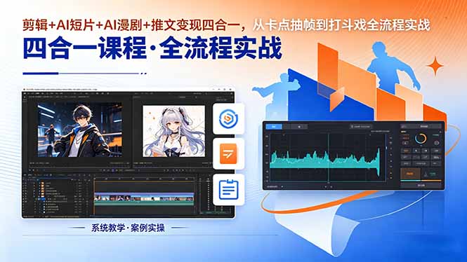 剪辑+AI短片+AI漫剧+推文变现四合一，从卡点抽帧到打斗戏全流程实战-源创文化