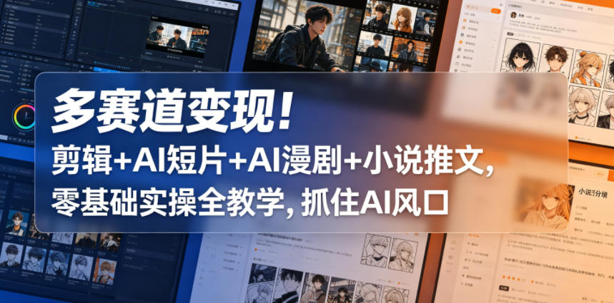 多赛道变现！剪辑+AI短片+AI漫剧+小说推文，零基础实操全教学，抓住AI风口-源创文化