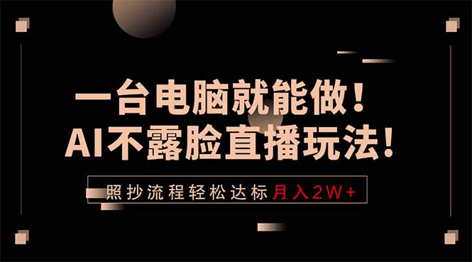 一台电脑就能做！AI不露脸直播玩法，照抄流程轻松达标月入2W+-源创文化