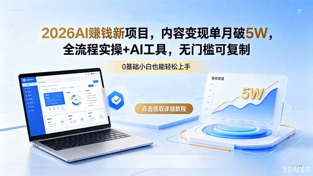 2026AI赚钱新项目，内容变现单月破5W，全流程实操+AI工具，无门槛可复制-源创文化