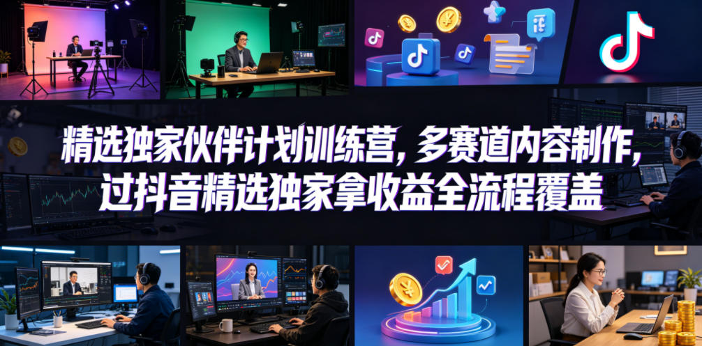 小豁食堂精选独家伙伴计划训练营，多赛道内容制作，过抖音精选独家拿收益全流程覆盖-源创文化