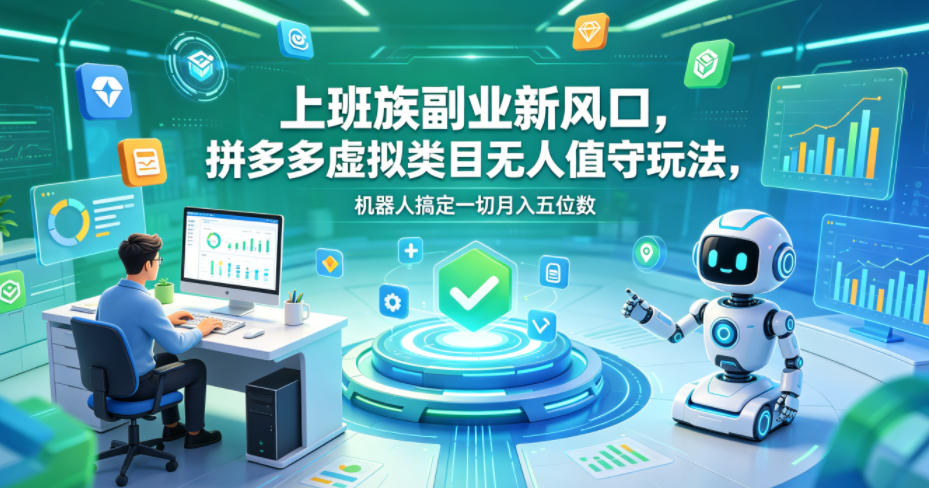 上班族副业新风口，拼多多虚拟类目无人值守玩法，机器人搞定一切月入五位数【揭秘】-源创文化