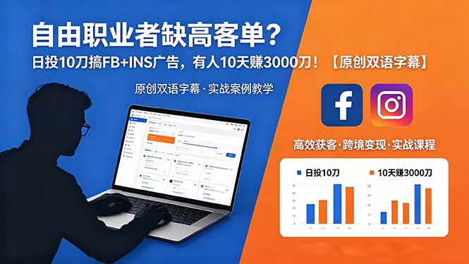 自由职业者缺高客单？日投 10 刀搞 FB+INS 广告，有人 10 天赚 3000 刀！【原创双语字幕】-源创文化