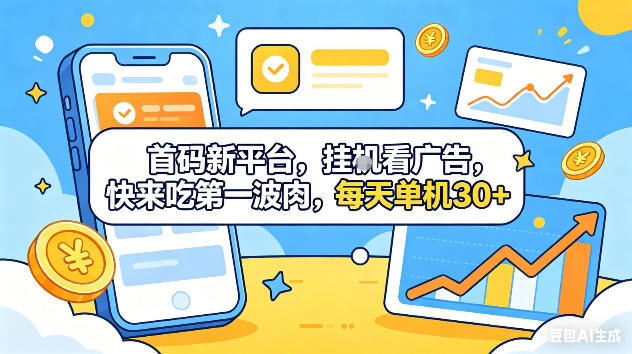 首码新平台，挂G自动看广告，快来吃第一波肉，每天单机30+，可矩阵放大【揭秘】-源创文化