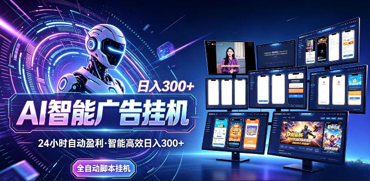 AI智能广告挂G项目，无需人工，单机稳定日入200+，可矩阵放大，24小时不间断刷广告賺收益【揭秘】-源创文化