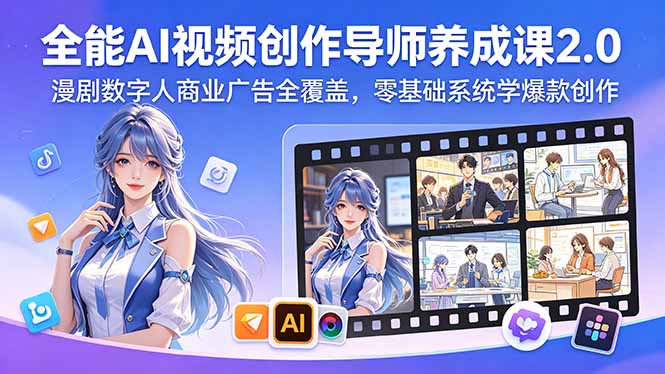 全能AI视频创作导师养成课2.0，漫剧数字人商业广告全覆盖，零基础系统学爆款创作-源创文化