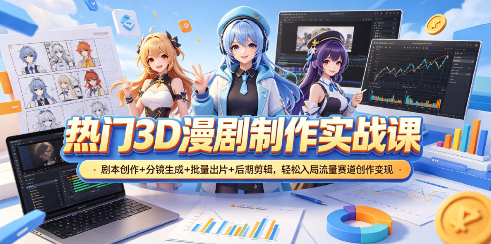 热门3D漫剧制作实战课，剧本创作+分镜生成+批量出片+后期剪辑，轻松入局流量赛道创作变现-源创文化