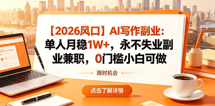 【2026风口】AI写作副业：单人月稳1W+，永不失业副业兼职，0门槛小白可做【揭秘】-源创文化