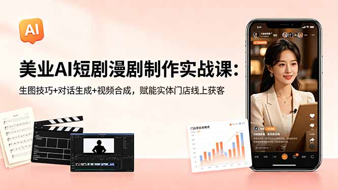 美业AI短剧漫剧制作实战课：生图技巧+对话生成+视频合成，赋能实体门店线上获客-源创文化