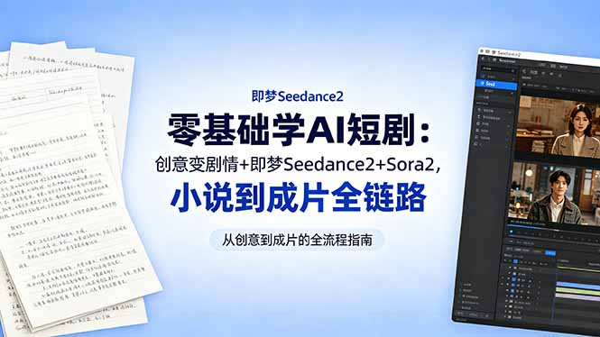零基础学AI短剧：创意变剧情+即梦Seedance2+Sora2，小说到成片全链路-源创文化