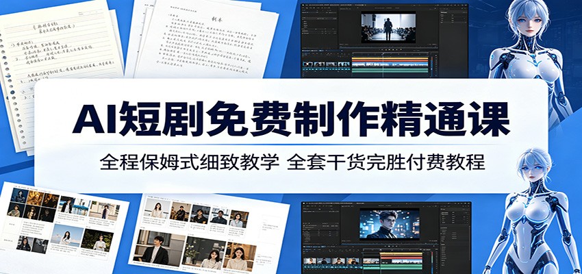 AI短剧免费制作精通课：全程保姆式细致教学，全套干货完胜付费教程-源创文化