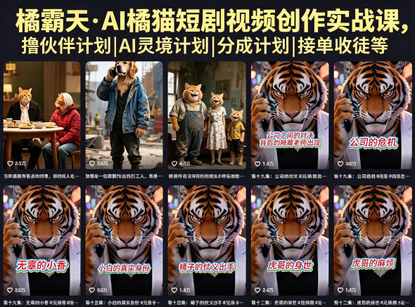 橘霸天·AI橘猫短剧视频创作实战课，撸伙伴计划|AI灵境计划|分成计划|接单收徒等-源创文化