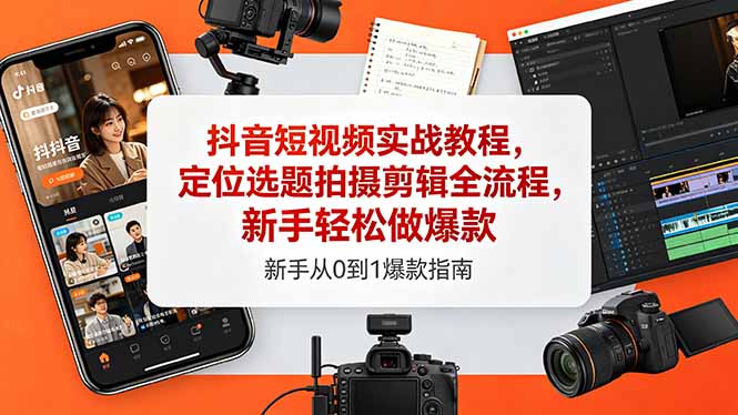 抖音短视频实战教程，定位选题拍摄剪辑全流程，新手轻松做爆款-源创文化
