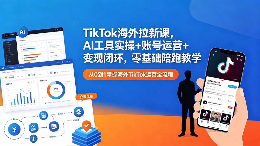 TikTok海外拉新课，AI工具实操+账号运营+变现闭环，零基础陪跑教学-源创文化